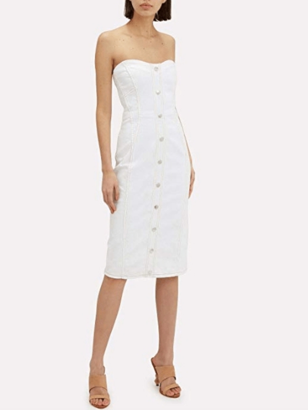 Veronica Beard Liza JeanWhite DenimStrapless Button Front Dress Size 8